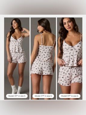 PLAYBOY Pink & Black Printed Cami Short Sleep Set Pajamas Large